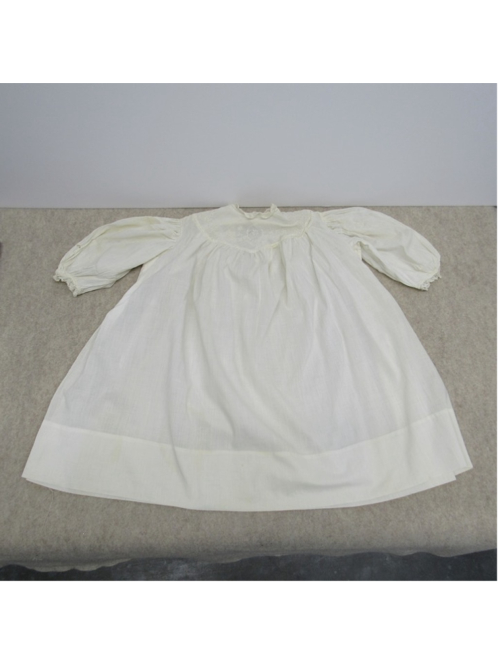Antique Vintage Wht Cotton Baby Christening Gown Dress Long Puffy Sleeve Infant